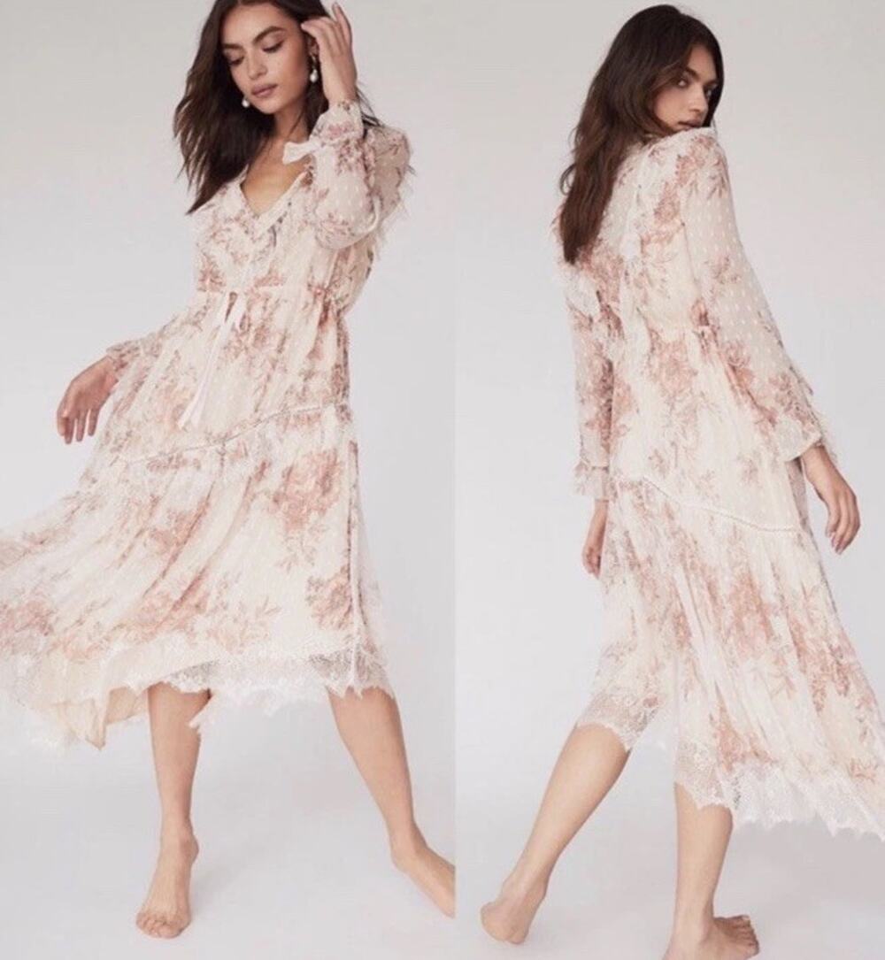 Free People Eliza Midi Lace Witchy Eyelash Lace Asymmetrical Dress M $300